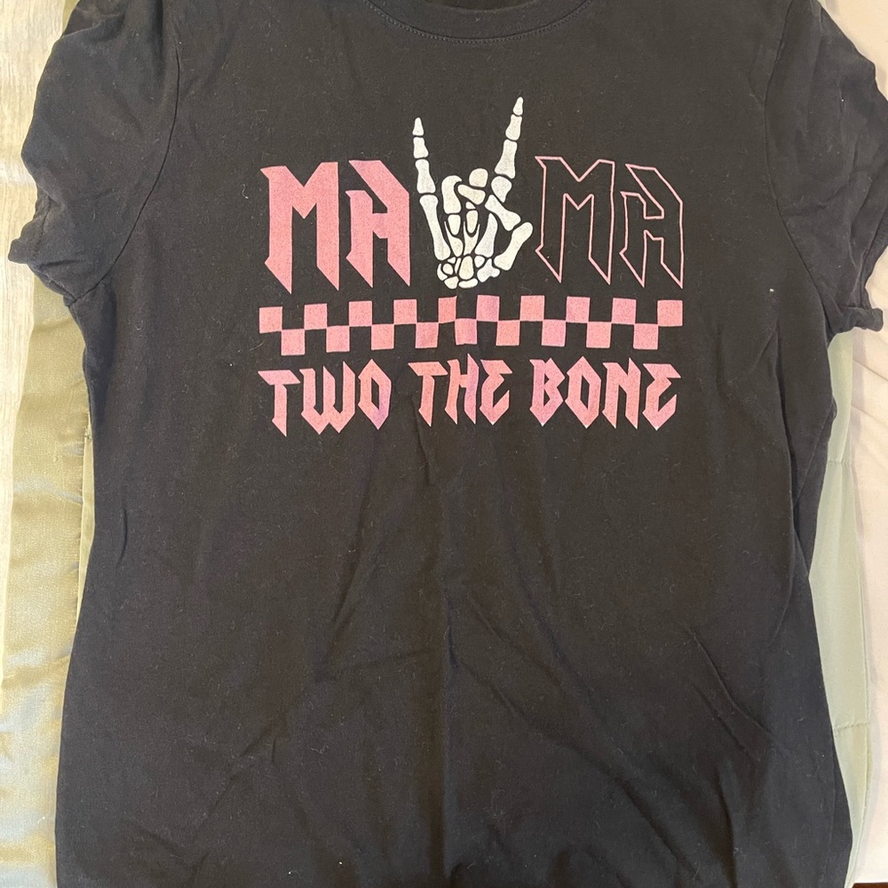 Mama Two The Bone Pink Graphic Tee for women - Black
